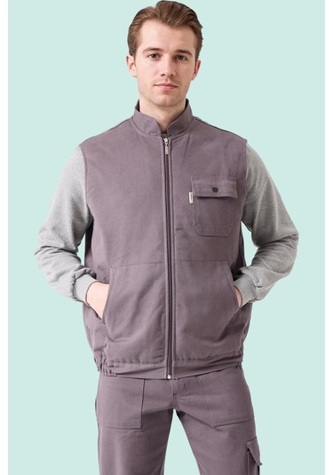Kışlık Gabardin Yelek Erkek İş Güvenliği Galanthus Outdoor Sıcak Tutucu Rüzgar Geçirmez Gri