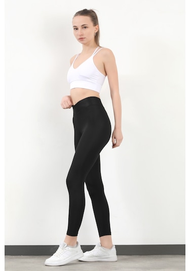 Giysa Kadın Bel Çapraz Lastikli Slim Fit Tayt Siyah - 4019 Siyah