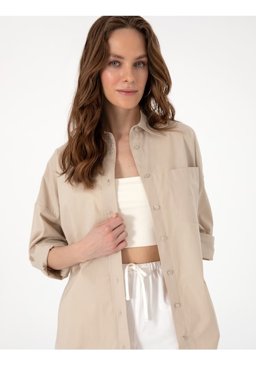 Pierre Cardin Kadın Kum Gömlek Desenli 50313596-vr085 Kum