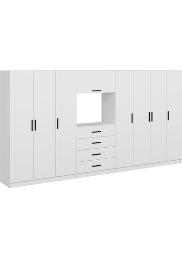 Kale 7 Kapaklı 8 Çekmeceli Tv Modüllü Dolap Beyaz 210cm Beyaz