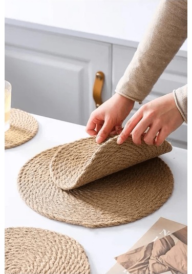 Nishev 6 Lı Hasır 34cm Büyük Boy Amerikan Servisi Supla Örme Bambu Sarı