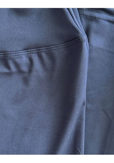 Toparlayıcı Yüksek Bel Kadın Günlük Spor Parlak Tayt Lacivert