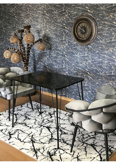 Yirmi15 Siyah Metal Ayaklı 60x90 Siyah Mermer Desen Mutfak - Balkon - Çalışma Masası