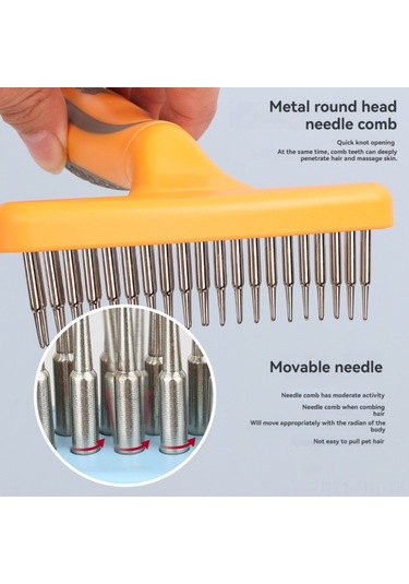 Hangfox Orta Uzun Tüylü Köpekler İçin Çift Sıralı Tırnaklı Tarak - Düğüm Açma, Bakım Ve Masaj Fonksiyonuyla Saç Bakımı Aracı Turuncu