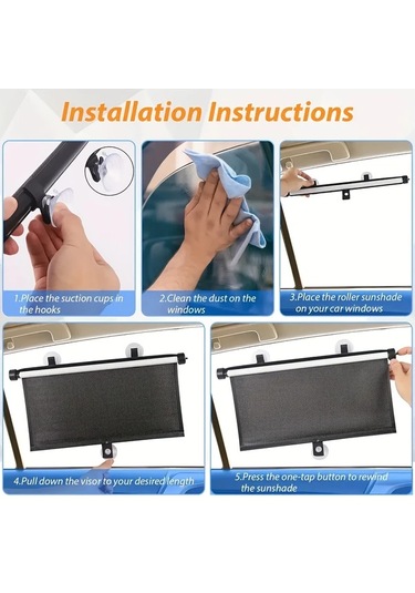 Xuweiwei Siyah 45x50 Cm Rulo Noktalı Araç Güneşlik Perdesi Kolay Takılır Uv Isı Koruma