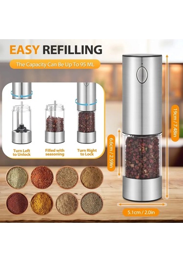 Elektrikli Tuz Ve Karabiber Öğütme Seti, Usb Şarj Edilebilir, Natürel