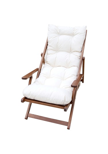 Motoryagmarket Tembel Kademeli Kolçaklı Ahşap Şezlong -Puf Minderli