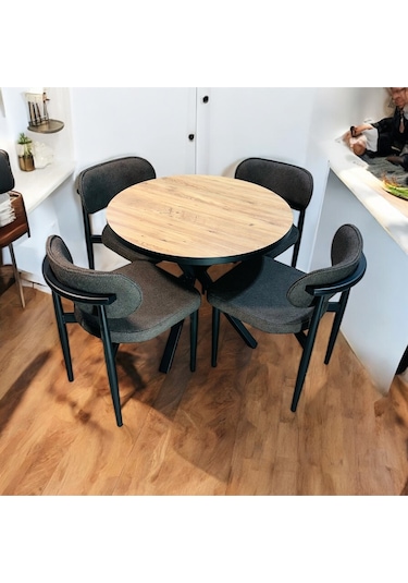 Yeliz Mutfak Masa Takımı 4 Kişilik Ahşap Desenli Yeliz008 Antrasit