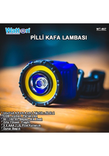 Güçlü Pilli Kafa Lambası Watton Wt- 607 Siyah