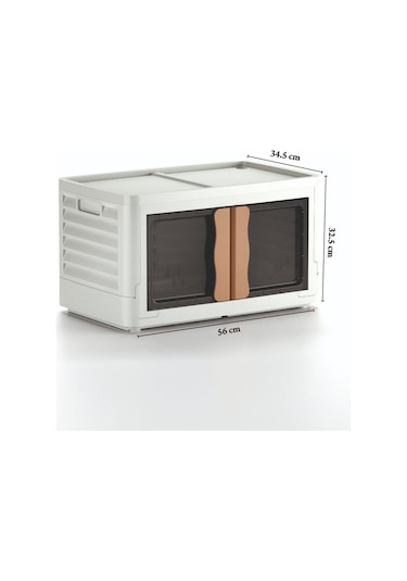 Hi-box Katlanabilir İstiflenebilir Çok Amaçlı Eşya Dolabı Saklama Kutusu Organizer Krem