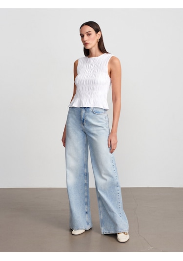 Dilvin 50845 Gipeli Crop Bluz-beyaz