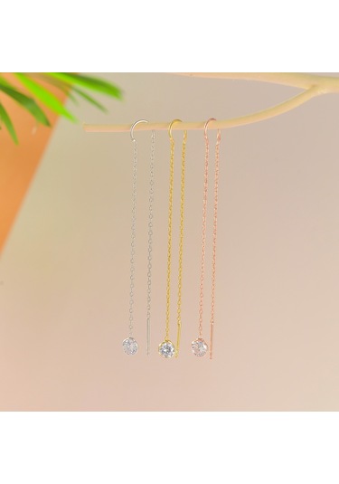 Queen Silver Jewelry 925 Ayar Gümüş Yuvarlak Zirkon Taş Sallantılı Küpe Altın