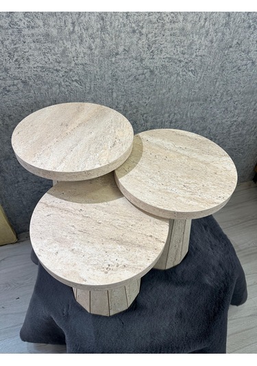 Traverten Görünümlü Mdf 3 Lü Sehpa