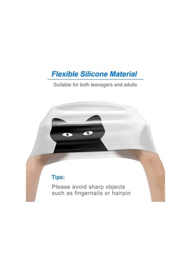 Dm Hy08 Sevimli Karikatür Baskılı Silikon Yüzme Bonesi - Beyaz Domuz Desenli Beyaz