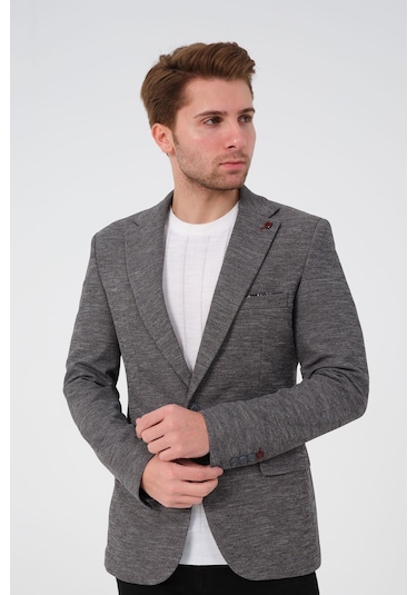 Bonesti Erkek Slim Fit Blazer Ceket Gri Desenli