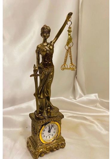 Avukat Adalet Kadın Heykeli Themis Terazi Dekoratif Hakim Savcı Saatli