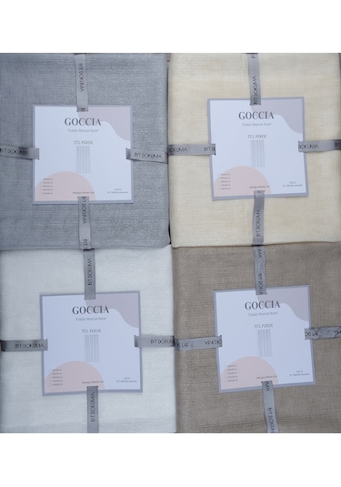 Damla Keten Görünümlü Leno Tül Perde Pilesiz Gri