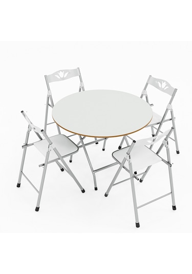Katlanır Masa Ve 4 Adet Sandalye Seti Beyaz 1463