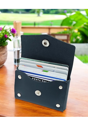 Cronder Hakiki Deri Yan Model Kutu Kartlık Siyah