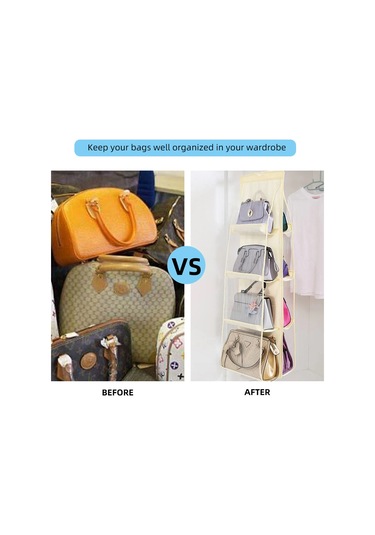 Hfambition Bej 4 Katlı 8 Cepli Çanta Düzenleyici, Duvar Takılı Gardırop Organizasyonu, Transparent Pencereli, Dayanıklı Non-woven Malzeme İle Çanta Saklama Çantası Bej