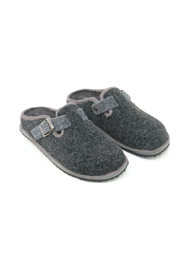 Gezer Kışlık Erkek Fashion Tokalı Ayarlanabilir Keçe Ev Bahçe Terlik Antrasit