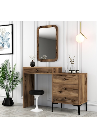 Lizbon Makyaj Masası Aynalı - Ceviz / Ceviz