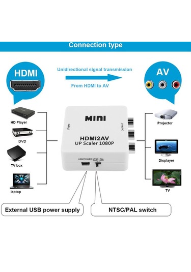 Hdmi To Av Rca Tos Çevirici Dönüştürücü Adaptör