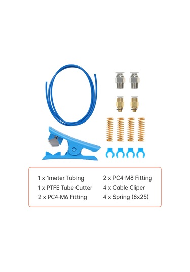 Jeemson Creality Ender 3/5 Cr-10 Serisi Uyumlu 1m Mavi Ptfe Boru + Kesici + Pc4-m6/m8 Bağlantılar + Yaylar + Kabloluklar 3d Yazıcı Tamiri Aksesuar Seti