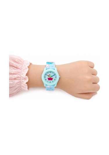 Kız Çocuk Kol Saati Turkuaz Cupcake Desenli Analog St-304425