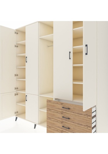 Kronos Dolap 14 Raflı 4 Çekmeceli Tek Askılı 220x59x243 Aytaşı-aytaşı/çam Aytası/atlas Çam