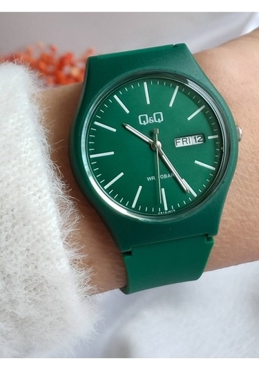 Q&Q QCG21213 Yeşil Su Geçirmez Çift Takvimli Unisex Kol Saati
