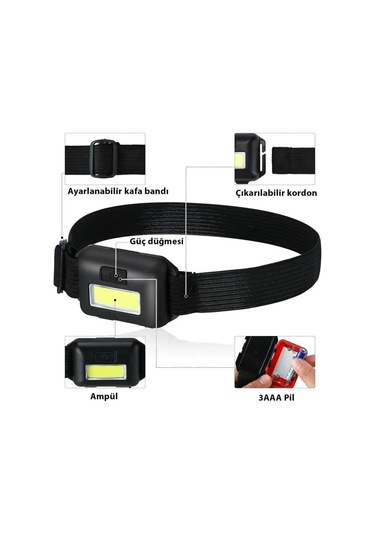 Kafa Bantlı Led Işık Ayarlanabilir Kafa Lambası Kitap Okuma Işığı Kamp Gezi Seyehat El Feneri Siyah