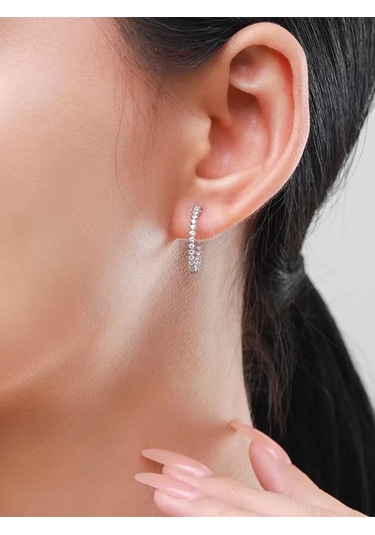 Brezza Lusso Jewelry Timeless Series Sonsuz Parıltı Pırlanta Kesim Halka Gümüş Küpe Gümüş