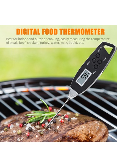 Jeemson Dijital 304 Paslanmaz Çelik İç Pili Ipx6 Su Geçirmez 4 Saniye Hızlı Ölçüm Magnetlı Bbq Pişirme Et Sıcaklık Ölçer Siyah Çok Renkli