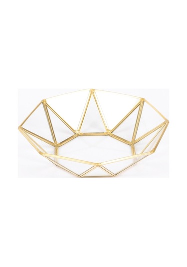 Sones Cam Depolama Tepsisi Altın Retro Poligon Aynalı Tepsi Pirinç Masaüstü Kozmetik Depolama Tepsisi Sekizgen Tabak