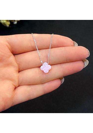 Stela Opal Yonca Gümüş Kolye Pembe