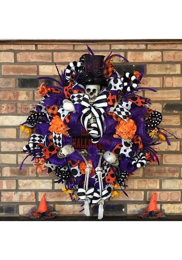 Hfambition Korkunç Halloween Gövde Simgeliği Yuvarlak Çiçek Ağı, Ev Kapısı Dekorasyonu, Korku Atmosferi Oluşturucu Unsur, Kalanpapağan Desenli, Ev Dekoru Aracı Çok Renkli