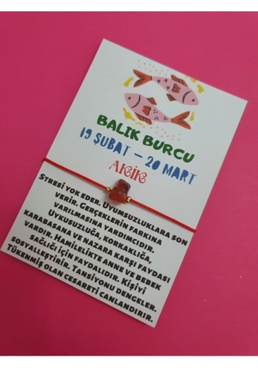 Gümüştel El Sanatları Sertifikalı Balık Burcu Akik Doğal Taşlı Ip Burç Bilekliği Çok Renkli