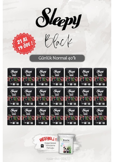 21 Al 19 Öde Sleepy 40'lı Black Normal Günlük Ped, Rosıe Hediye
