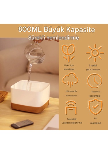 Qasul Gece Lambası Kumandalı Taşınabilir Ultrasonik Nemlendirici Beyaz