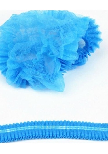 Tela Nonwoven Akordeon Bone 52 Cm Çift Lastikli Saç Bonesi Mavi 1000 Adet