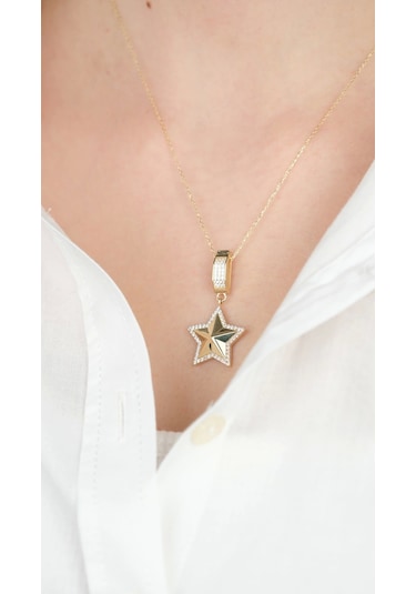 14 Ayar Altın Taşlı Yıldızlı Charm 465 Gold