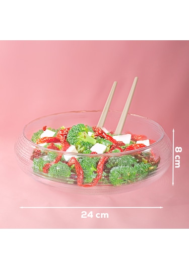 Porsima 4306 El Yapımı Büyük Boy Kaşıklı Cam Salata Kasesi 24 Cm