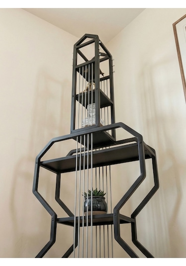 Gitar Ünite Metal Raflı Kitaplık Siyah Mdf