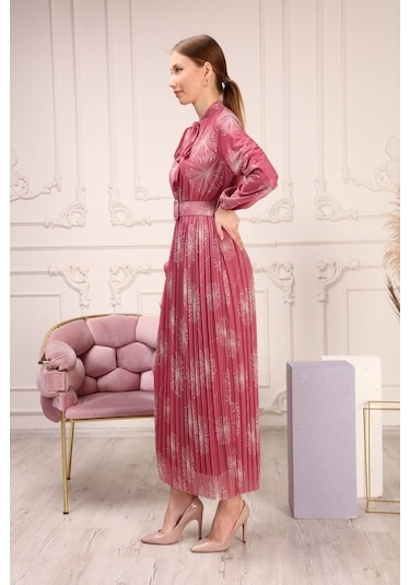 Aymeravm - Kravat Yaka Kemerli Kadın Elbise - She2225Ga