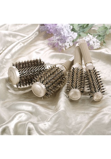 Singree 45mm Seramik Silindir Fön Saç Tarzı Aleti - Domuz Tüyü + Nilon Iğneler - Isı Dağıtıcı Alüminyum Boru - Kaymazsız Lastik Kolu