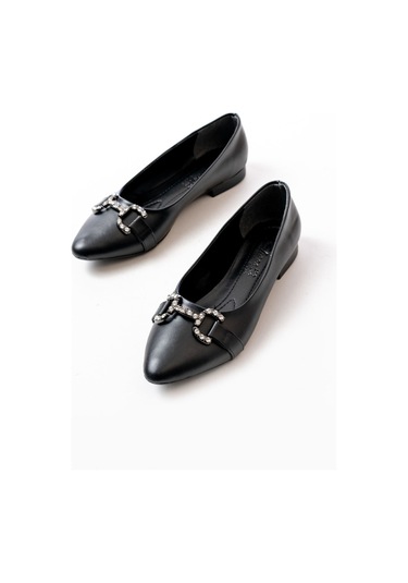 Aska Shoes İnf-133 Taşlı Tokalı Günlük Kadın Babet Siyah