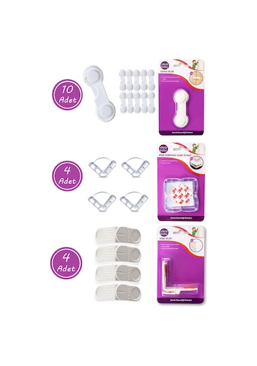 18'li Çocuk Güvenlik Emniyet Seti 10 Dolap Kapak Kilidi 4 Köşe Ki Çok Renkli