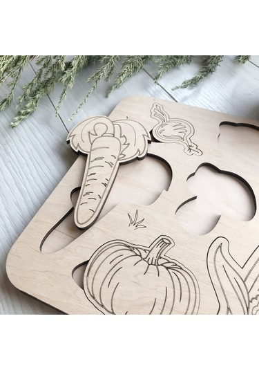 Ahşap Montessori Sebzeler Eğitici Puzzle