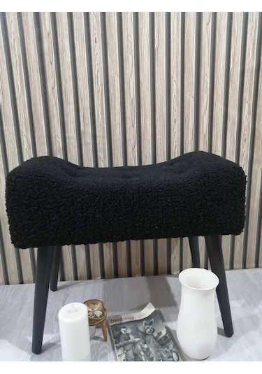 Puf Ahşap Ayak, Çima Dikiş Pelüş Teddy Kumaş
